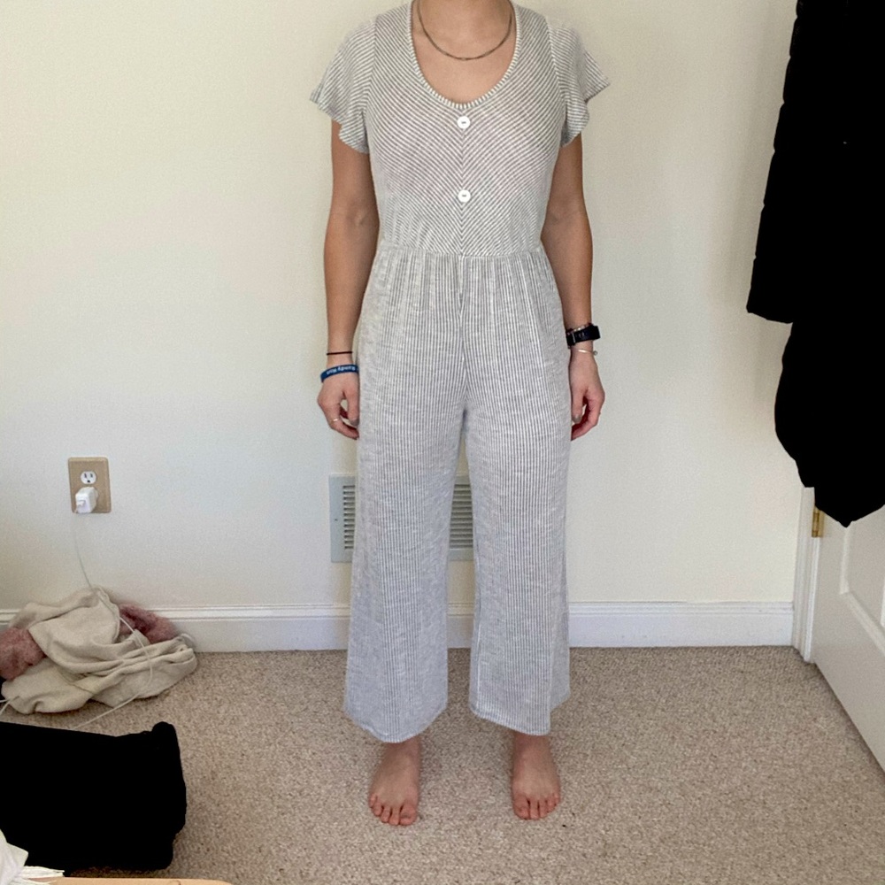 Blue and white striped jumper